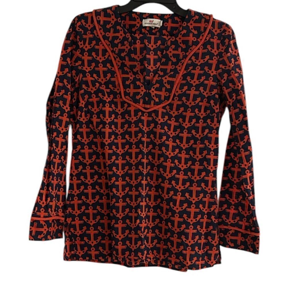 Vineyard Vines Red Blue Anchors 100% Tunic Top Rope Detail Size Small